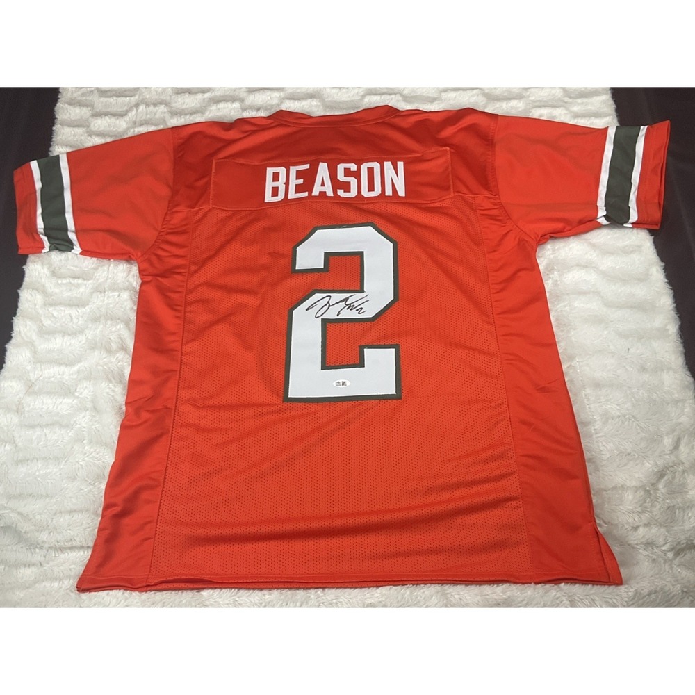 Jon Beason Custom Miami Hurricanes Signed Leaf Certified #2 Jersey NCAA DA U
